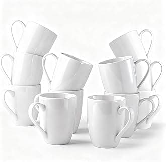 GBHOME 12 OZ Off White Coffee Mugs, Ceramic Coffee Mugs Set with Large Handle for Man,Woman,Dad,Mom, Light Weight Coffee Mugs for Latte/Cappuccino/Cocoa/Milk, Dishwasher &Microwave Safe,12Pcs