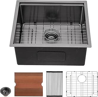 Sarlai 21 Black Undermount Sink - 21" x 19" Bar Sink Ledge Workstation Gunmetal Black Stainless Steel 16 Gauge Single Bowl Under Counter Bar Prep RV Camper Kitchen Sinks Basin with Accessories