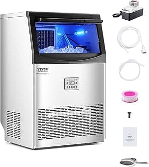 - VEVOR 90lbs/24H Commercial Ice Maker Machine with Drain Pump, 33lbs Storage Capacity Ice Maker, 50 Ice Cubes in 15 Minutes, LED Digital Display Freestanding Self-Cleaning for Bar Office Restaurant