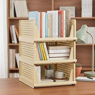 MECHDEL | Wardrobe Organizer For Clothes | Cupboard Organizer | Foldable Shirt Stacker Box | Cloth Box for Almirah | Closet Storage Basket |Plastic Stackable Closet Organizer (Ivory Yellow, 3PCS)
