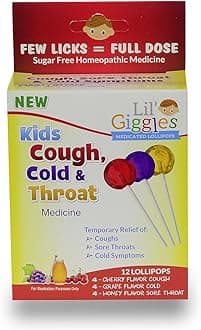 - Lil Giggles Kids Medicated Cherry, Grape & Honey Lollipops - Gentle Relief for Kids' Coughs, Sore Throat, Cold Symptoms