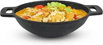 Pre-Seasoned Cast Iron Kadai/Kadhai for Cooking and deep Frying | Gas Stove Friendly | Naturally Nonstick, 100% Pure & Toxin-Free (Kadai Flat Handle 10Inch)