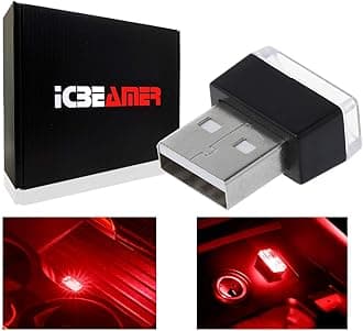 ICBEAMER  1 pc Red Color LED Universal USB Interface Plug-in Miniature Night Light Auto Interior Trunk Ambient Atmosphere