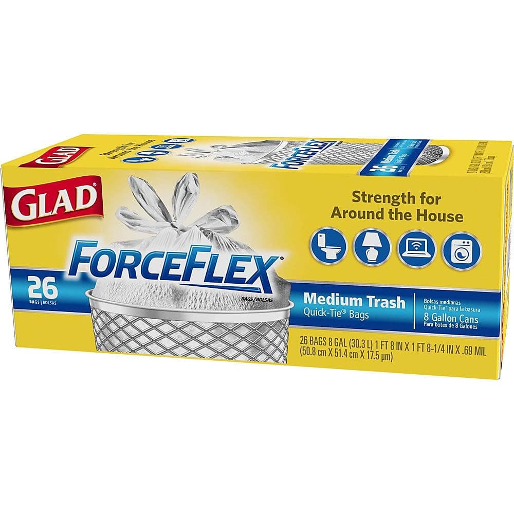 Glad70403 Force Flex Medium Garbage Bag 8 Gallon 26 Count, White
