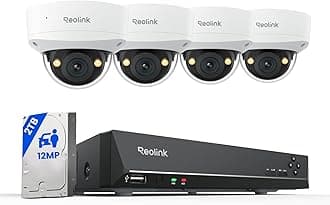 12MP PoE Security Camera System with 4pcs IK10 Vandal-Proof, 145° Wide-Angle 12MP Cams Outdoor, Color Night Vision, Person/Vehicle/Pet Detection, 2-Way Audio, 8CH NVR with 2TB HDD, RLK8-1200V4