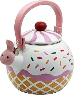 Whistling Tea Kettle Enamel on Steel Teakettle, Supreme Housewares Strawberry Cupcake Design Teapot Water Kettle Cute Kitchen Accessories Teteras, 1.7 Quart