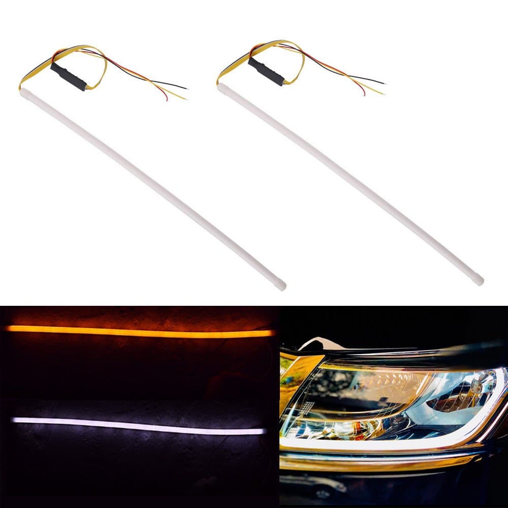 BlyilyB 60CM 24Inch Sequential Switchback LED Strip Light DRL White For Daytiem Running Light Amber For Turn Signal Light (Set For 2 Pcs)