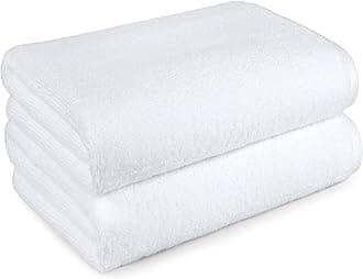 Amazon Basics 2-Piece Quick-Dry Oversize Bath Towel, 100% Cotton, 62" x 30", White