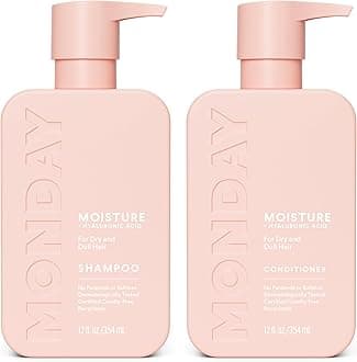 MONDAY HAIRCARE Moisture Shampoo + Conditioner Set (2 Pack) 12oz Each, Dry, Coarse, Stressed, Coily & Curly Hair, Made from Coconut Oil, Rice Protein, Shea Butter, & Vitamin E, 100% Recyclable Bottles