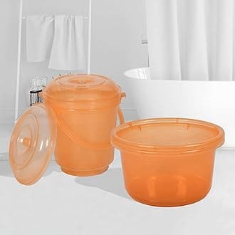 Kuber Industries Set of 4 Bathroom Combo Set | Bathroom Set | 2 Piece Tub-25 L & 2 Piece Bucket-13 L Bathing Set | Modern Bathroom Accessories Set | Transparent Orange