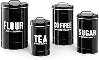 Granrosi Flour and Sugar Containers, Set of 4 Kitchen Storage Containers, Airtight Food Storage Containers, Canister Sets for Kitchen Counter, Kitchen Canisters, Storage Containers for Pantry - Black