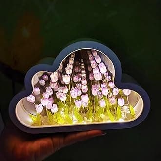 20 Flowers DIY Tulip Mirror Night Light, LED Handmade Tulip Ocean Cloud Lights, 2 in 1 Mirror & Table Lamp Decoration Ornaments, Bedside Lamp for Couple, Friends, Children (Purple)