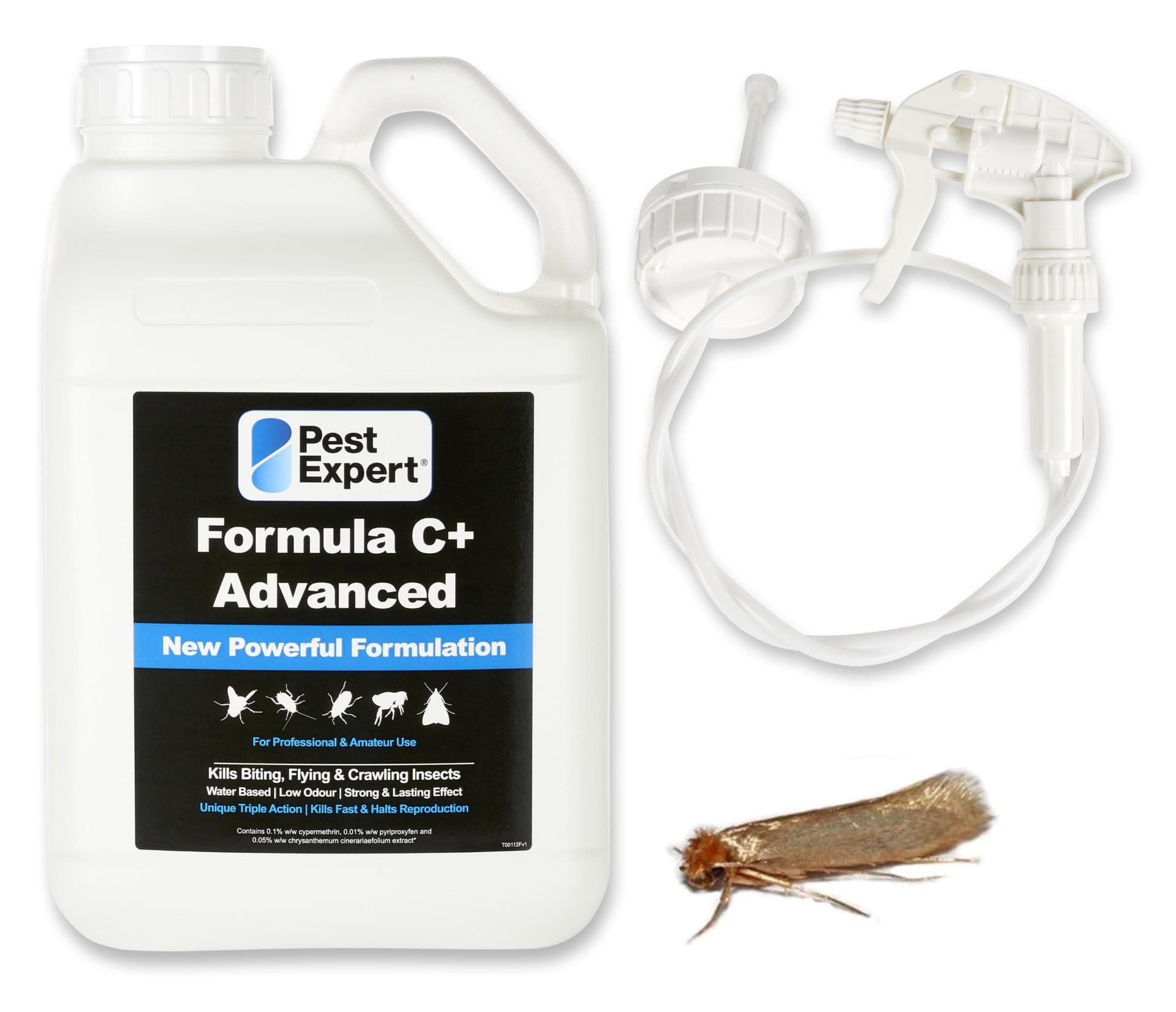 Pest Expert Carpet Moth Killer Spray 5Ltr Formula 'C+' Moth Killer - Fast-Acting & Long-Lasting Control, Professional Strength Approved for Amateur Use - with Free Trigger Hose Sprayer