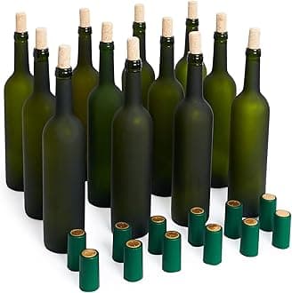 GOLDBEARUK Empty Wine Glass Bottles 750ml - Set of 12 (Frosted Green)