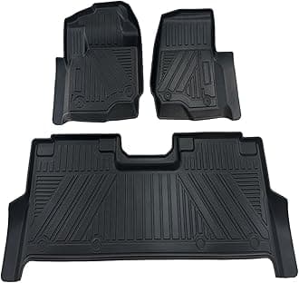 TuningPros FM-1036 Car Floor Mats Full Set Compatible with 2023-2024 Ford F-250 Crew Cab | 3-pc Cargo Liner Black Car Mats | Custom Fit Non-Slip Car Floor Mat Rubber