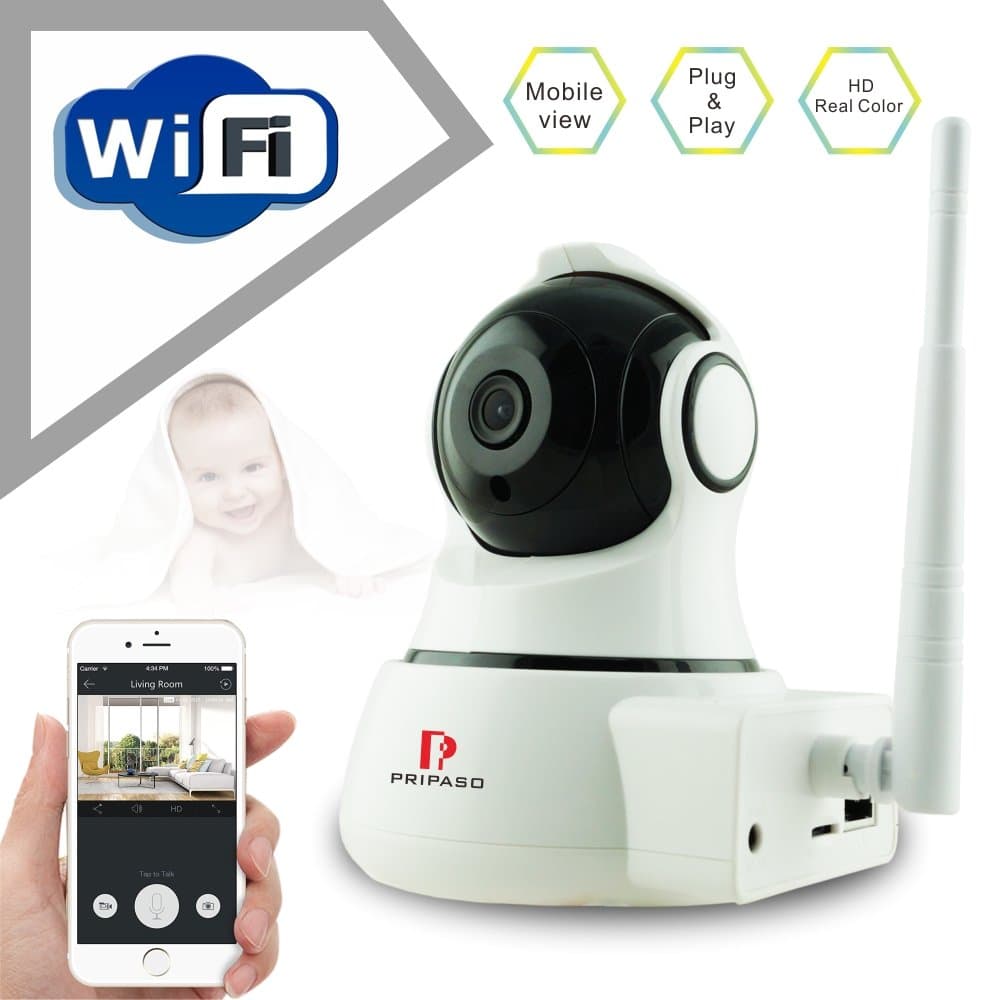 HD Wireless IP Camera, Pripaso WIFI Wireless 720P IP Camera Support Cloud Storage, Dog Security Camera with Motion Alert Detection Surveillance Cameras for Baby Pets Elder Workplace Monitor Two-way Audio, Night Vision, White