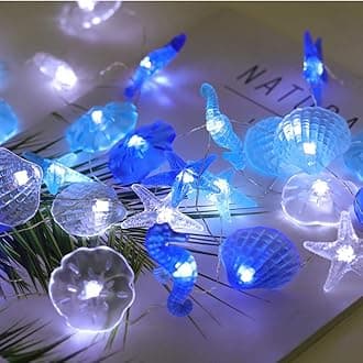 Starryfill Beach Theme 36 LED String Lights Jellyfish Seahorse Starfish 12.96ft Battery Operated Waterproof Cold White with Remote Control and Timer for Patio Wedding Nursery Bedroom Party Birthday