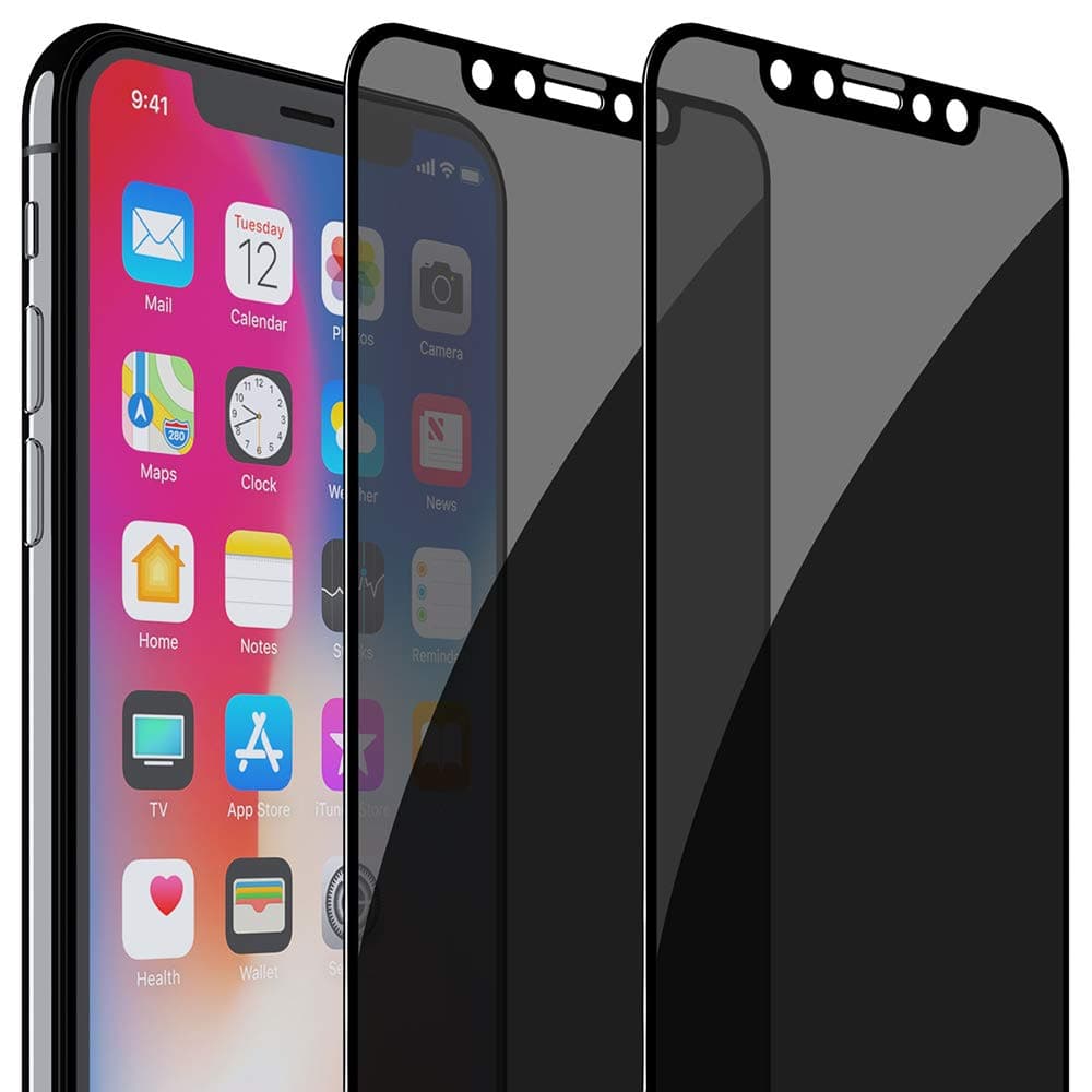 Privacy Screen Protector for iPhone X Xs [Full Coverage] Tempered Glass (2-Pack)