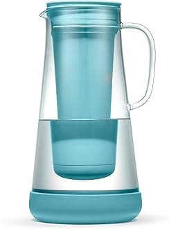 Home– Water Filter Pitcher, 7-Cup, Glass with Silicone Base, Juniper, for Everyday Protection Against Bacteria, Parasites, Microplastics, Lead, Mercury, PFAS and a Variety of Chemicals