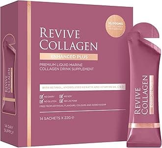 Revive Collagen Enhanced Plus 10,000mg Hydrolysed Marine Collagen Drink with Added Vitamin A & C for Healthy Skin, Hair, Nails & Joints | Tropical | 14 x Sachets (Eco Packaging)