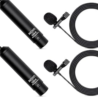 Movo LV4-O2 XLR Phantom Power Lavalier Omnidirctional Microphone, with Lapel Clips and Windscreens (2 Pack)