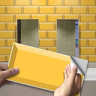 Alwayspon Wall Tile Transfers Sticker for Home Decor, Peel and Stick Self-Adhesive Splashback, Stick on Tile Decals for Living Room Kitchen Bathroom Decor, Orange, 9 Pieces