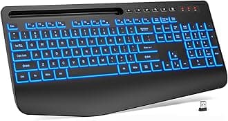 Trueque Wireless Keyboard with 7 Colored Backlits, Wrist Rest, Phone Holder, Rechargeable Ergonomic Computer Keyboard with Silent Keys, Full Size Lighted Keyboard for Windows, MacBook (Dark Black)