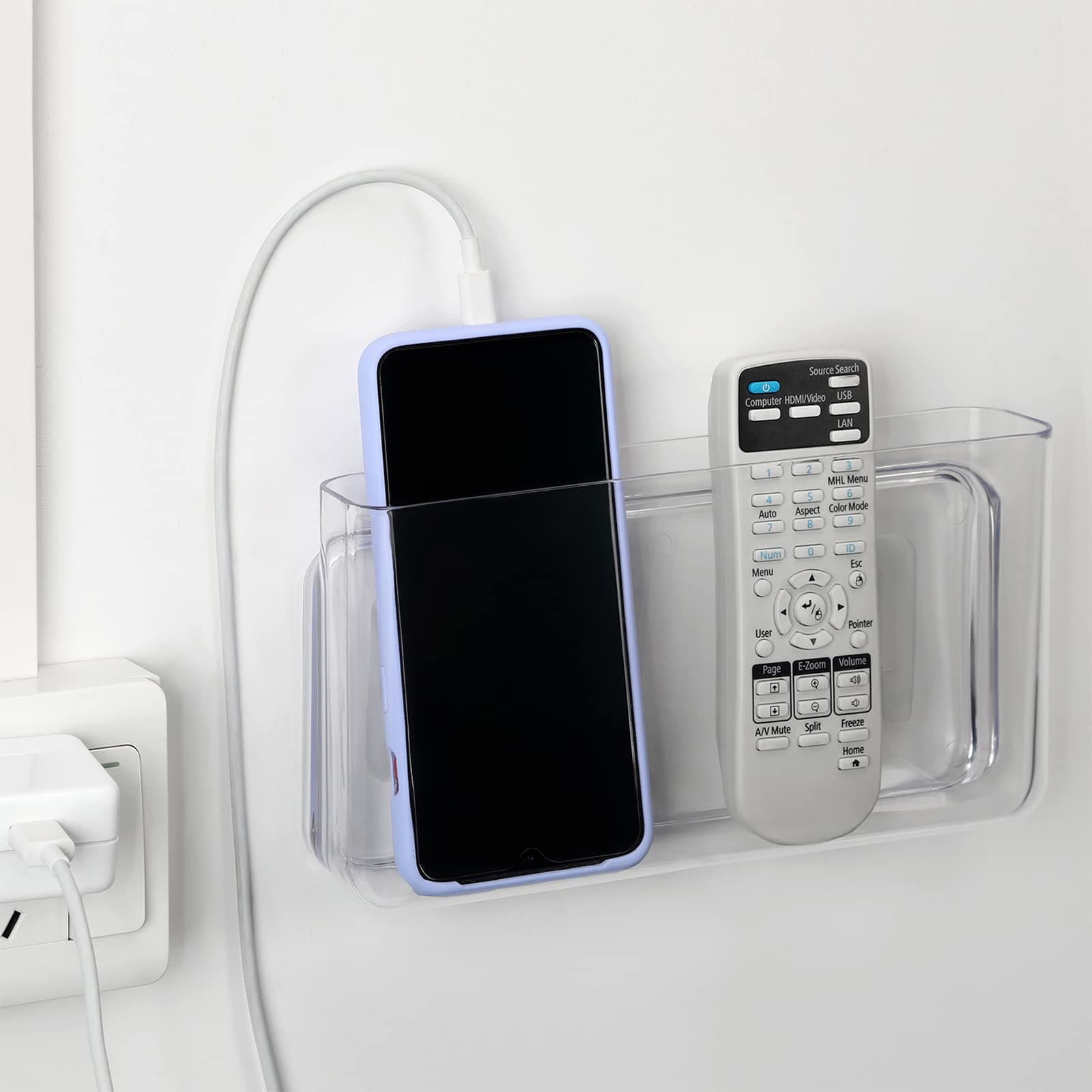 - APSOONSELL Wall Mount Storage Organizer Box for Phone Remote Control Holder Clear L