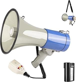 50 Watt Megaphone Bullhorn with Detachable Microphone, 240s Recording and Siren - Perfect for Indoor/Outdoor Sporting Events and Crowd Control