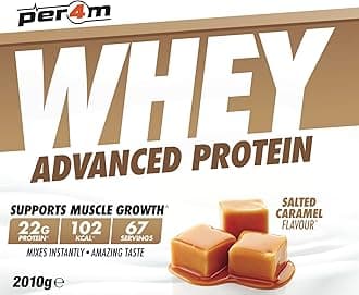 Per4m Whey Protein Shake Powder, Shaker and Sachets | Low Sugar Gluten Free | with 10 Mixed Flavour Sachets & Shaker (2010g, Salted Caramel)