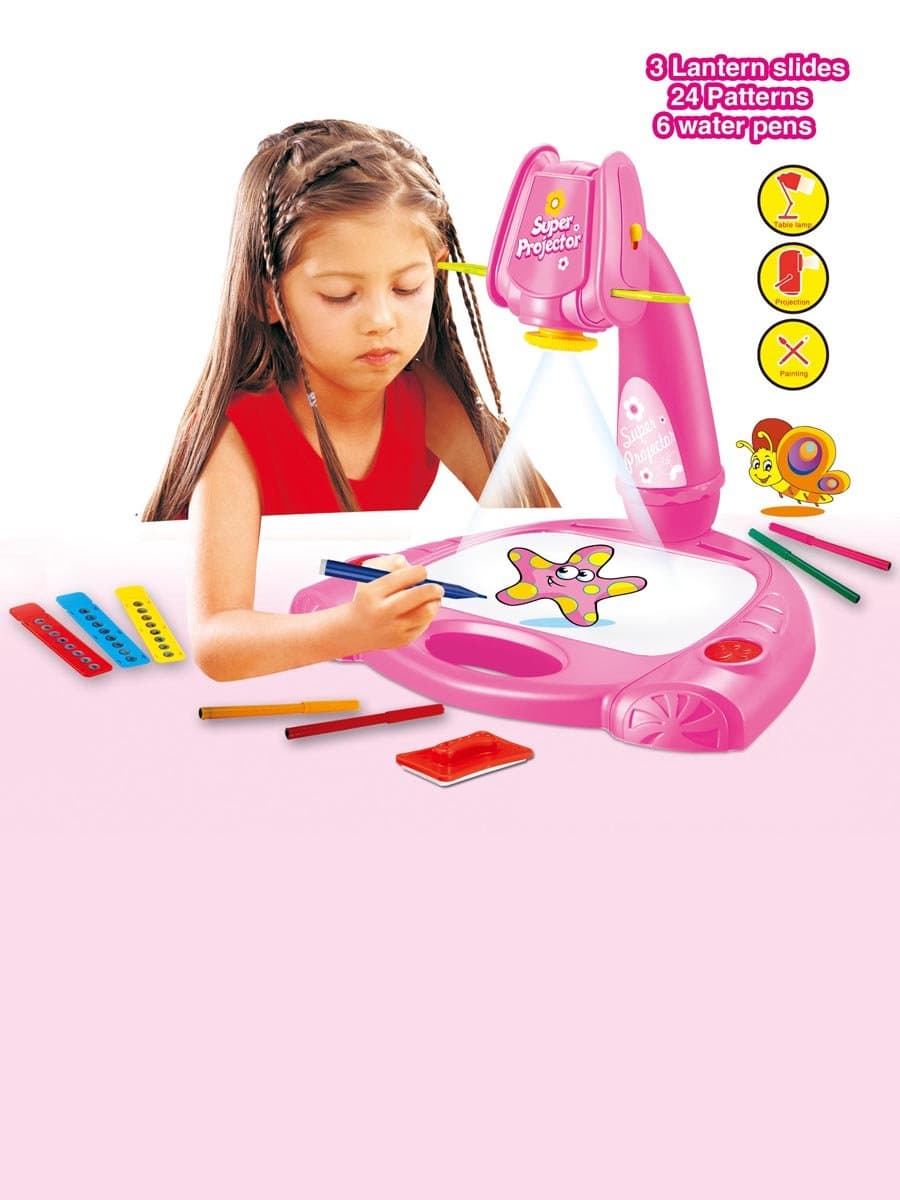 Madsbag Projector Painting Drawing Kit Educational Table Lamp Creativity Toy for Kids (Pink)