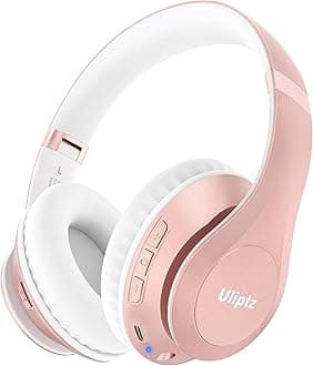 Uliptz Wireless Bluetooth Headphones, 65H Playtime, 6EQ Sound Modes, HiFi Stereo Over Ear Headphones with Microphone, Foldable Bluetooth 6.0 Headphone for Travel/Office/Cellphone/PC (Rose Gold)