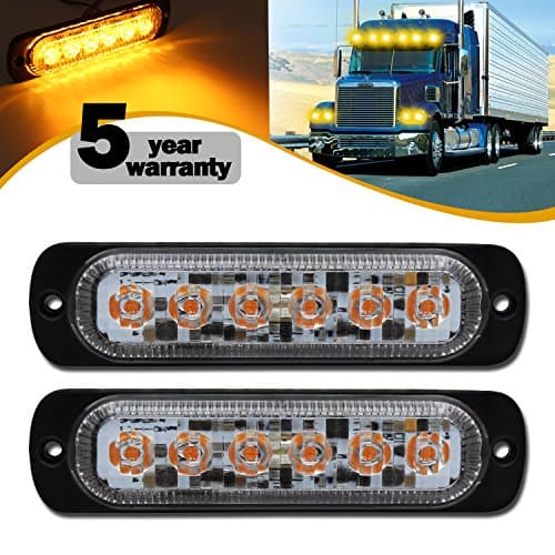 FXC Warning Lights Waterproof Emergency 6 LED Beacon Hazard Strobe Lamps 19 Modes Mini Ultra Slim Bar Safety Flashers(pack of 2)