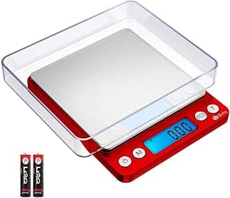 AMIRUpgraded Digital Kitchen Scale, 500g Mini Pocket Jewelry Scale, Cooking Food Scale with Back-Lit LCD Display, 2 Trays, 6 Units, Auto Off, Tare, Stainless Steel (Batteries Included)