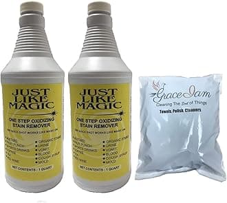Just Like Magic Carpet Cleaner Organic Stain Discoloration Remover 32oz + 2 GRACE-I-AM Cleaning Cloth