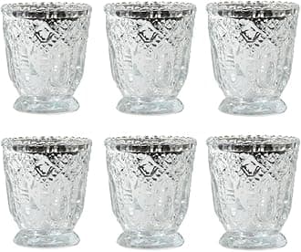 Vintage Glass Candle Holder (Pack of 6), 3 x 2.75 (Antique Silver)