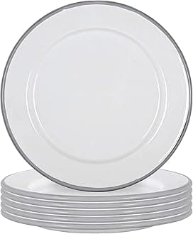 Argon Tableware Enamel Side Plates - 20cm - Pack of 6 - Grey Dining Plates Lightweight Small Dinner Dish for Appetisers, Starters, Mains, Sides, Desserts