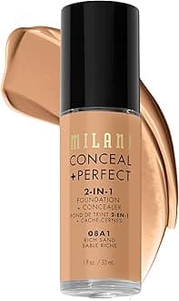 Conceal + Perfect 2-in-1 Foundation + Concealer for a Flawless Complexion, Under Eye Corrector, Cover Redness and Imperfections, Waterproof and Sweatproof - 08A1-Rich Sand