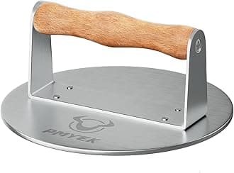 Burger Press, 6.3 Inch Round Smasher, Non-Stick Hamburger Press Smasher Tool, Hash Meat Grill Press for Griddle, Patty Maker - Wooden Handle