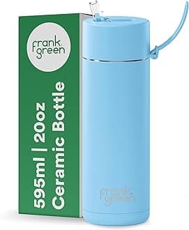frank greenInsulated Water Bottle for Cold Or Hot Drinks - 595ml/20oz Metal Water Bottle with Straw Lid, Ceramic Insulated, Stainless Steel, Triple Wall Vacuum - Sky Blue by frank green