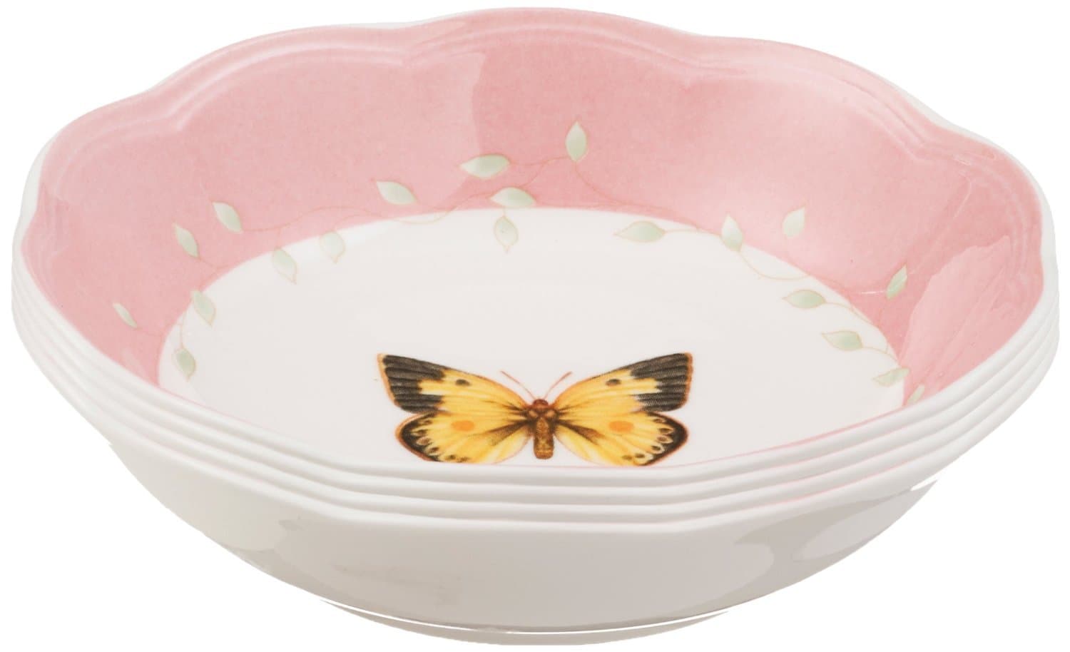 Lenox Dinnerware Set, Butterfly Meadow Colors 4-Piece Fruit Bowl Set, Service For 4, Made Of White Porcelain Bowls, Dishwasher & Microwave Safe, Salad And Pasta, Home And Kitchen (Asssorted, 4 Pieces)