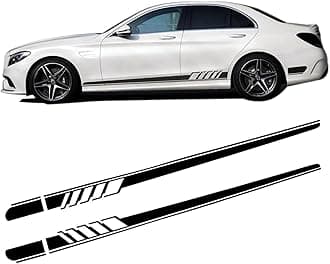 2 PCS Racing Stripes Side Body Decals, 7.38ft Personalized Sports Side Skirt Decals, Waterproof Long Stripes Side Skirt Stickers, Universal Decorative Accessories for Most Cars (Black)