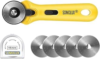 SOMOLUX 45mm Rotary Cutter with 45mm 5 Pcs Replace blades for Quilting Scrapbooking Sewing Arts Crafts, Sharp and Durable