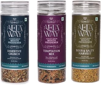 The AftaWay Festival Special Binge & Munch Mukhwas Combo 470g (Pack of 3) – Temptation Mix, Digestive Crunch, Sour & Salty Harvest | Indian Mouth Freshener | After Meal Mukhwas Festive Gifting Combo