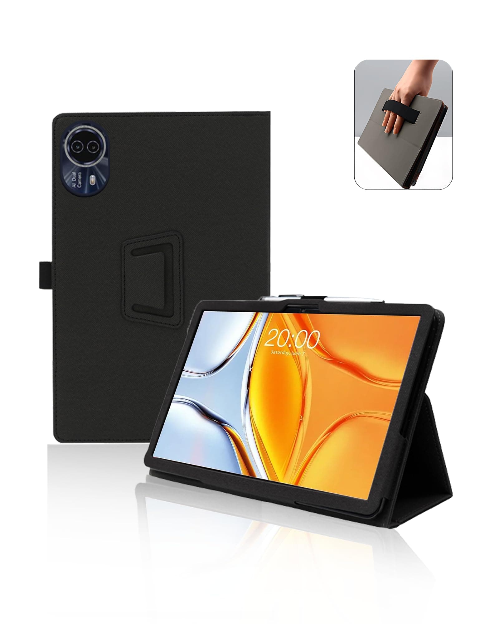 Case for Teclast T70 14.1-inch Android 14 Tablet 2024 New,Leather Slim Folding Stand Cover with Hand Strap Magnet for Men Women Full Protection,Black.