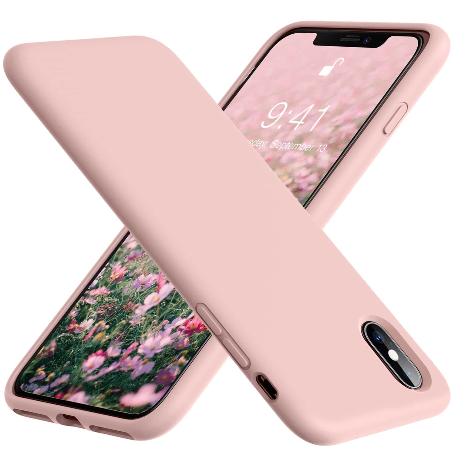 Vooii for iPhone X Case, iPhone Xs Case, Soft Silicone Gel Rubber Bumper Case Microfiber Lining Shockproof Full-Body Protective Case Cover for iPhone X/Xs - Sand Pink