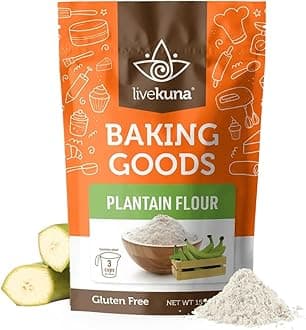 LiveKuna Organic Plantain Flour - Gluten Free All Purpose Flour Alternative For Baking & Cooking Recipes - Grain Free Vegan Plantain Flour, Rich In Fiber & Vitamins for Keto & Paleo Diets, 15oz Bag
