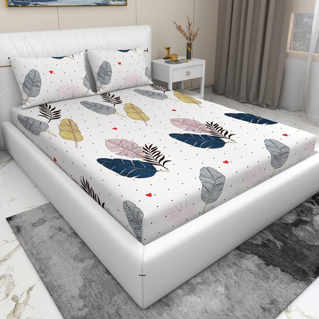 RD TREND 210 TC Queen Size Bedsheet for Double Bed, Microfiber Double Bedsheet 90X90 Inches with 2 Pillow Cover 18X28 Inches Cream