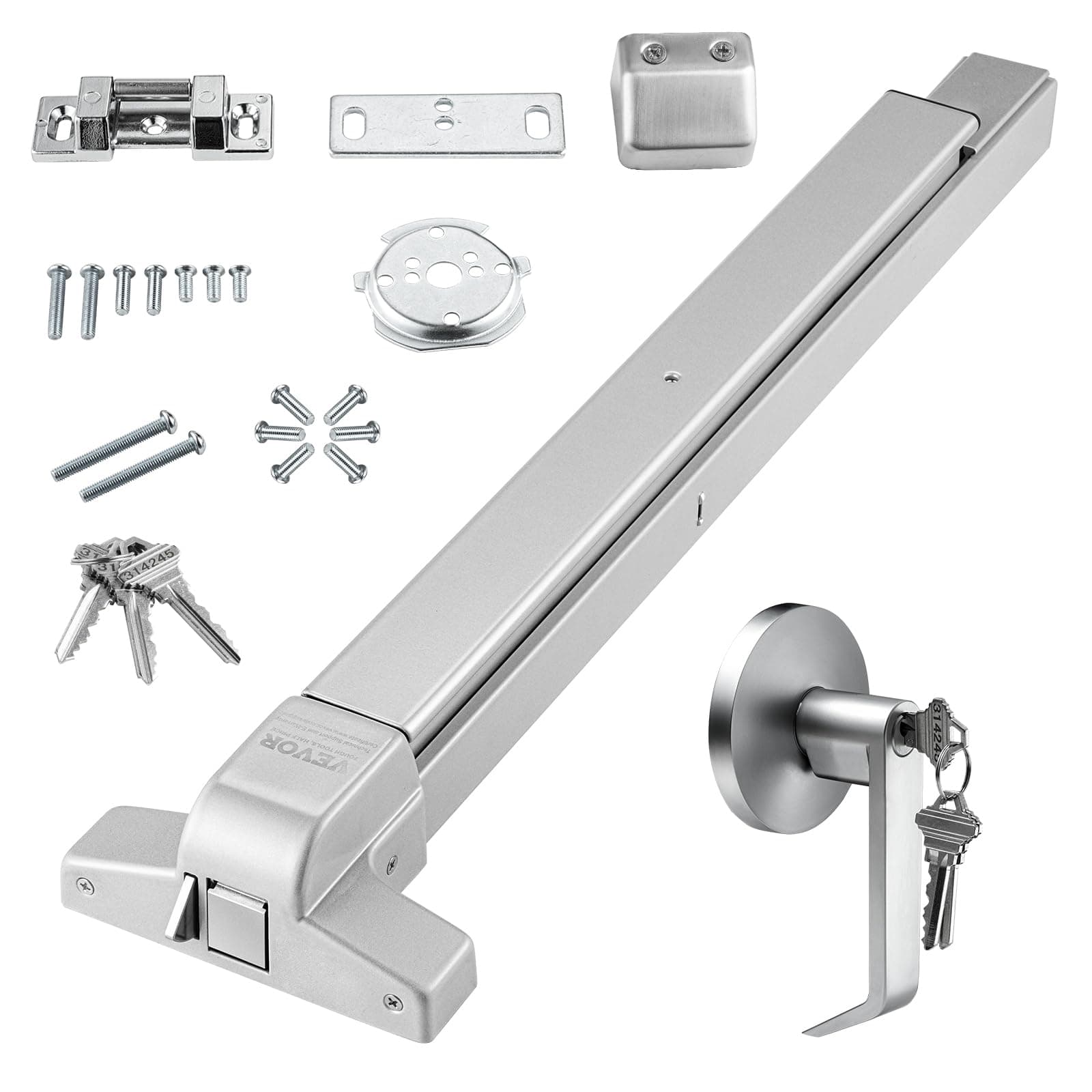 Door Push Bar Panic Exit Device, 31” Stainless Steel Commercial Emergency Exit Door Push Bar with Exterior Lever and 3 Keys, Emergency Exit Door Hardware for 30"-36" Metal Wood Door