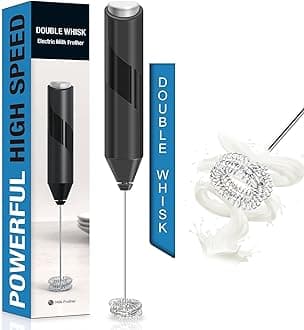 Double Whisk Milk Frother, Handheld Electric Blender stick, Drink Mixer with Food Grade Stainless Steel Stirrer, Battery Operated Foam Maker for Coffee, Cappuccino, Frappe, Matcha, Hot Chocolate Latte